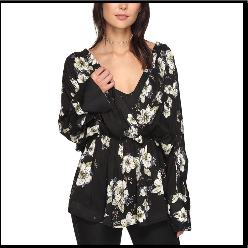 Free People Floral Wrap Blouse